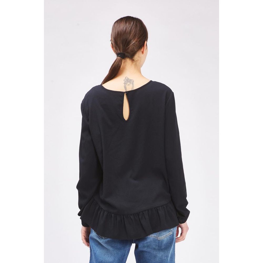 T-shirt à manches longues en polyester noir de jais