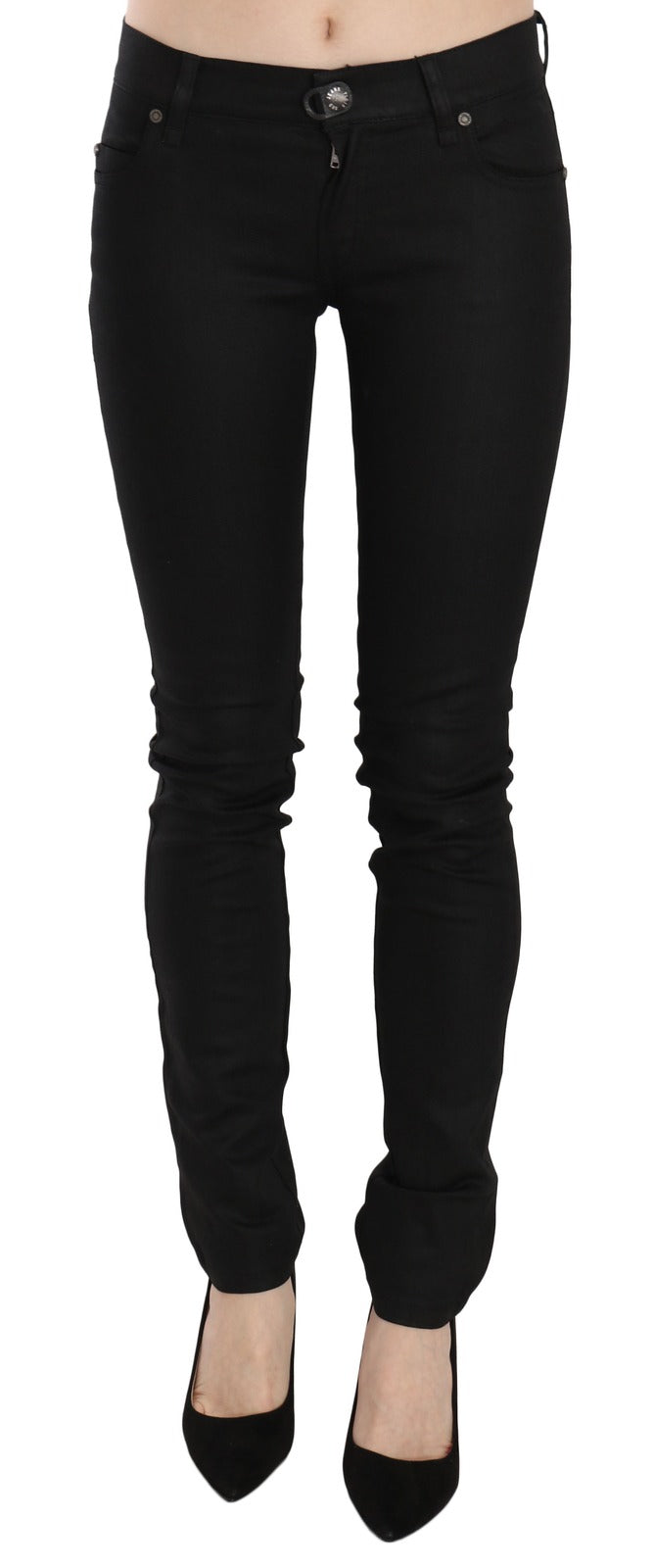 PLEIN SUD Jean slim en denim noir taille mi-haute en coton