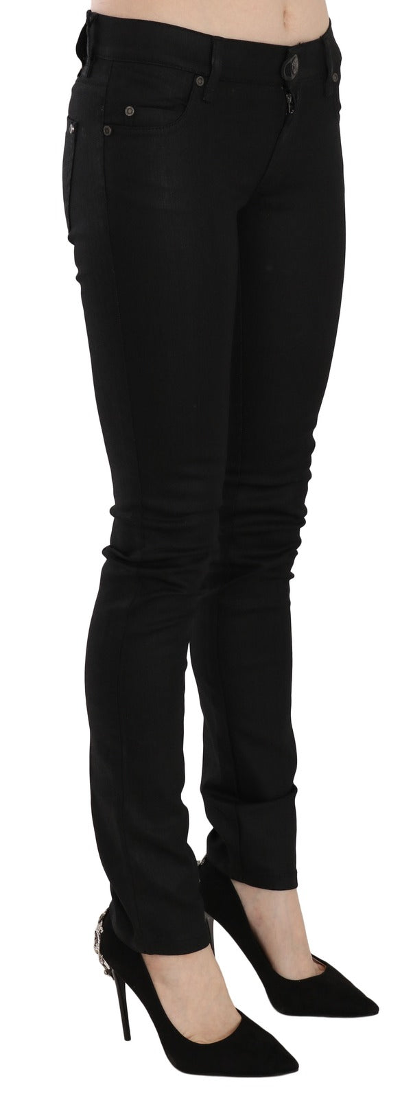 PLEIN SUD Jean slim en denim noir taille mi-haute en coton