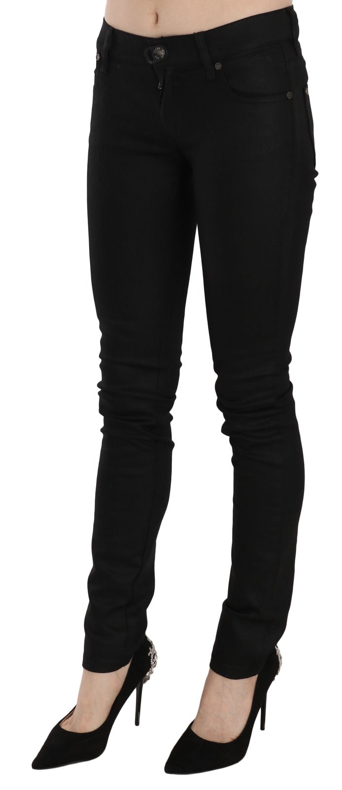 PLEIN SUD Jean slim en denim noir taille mi-haute en coton