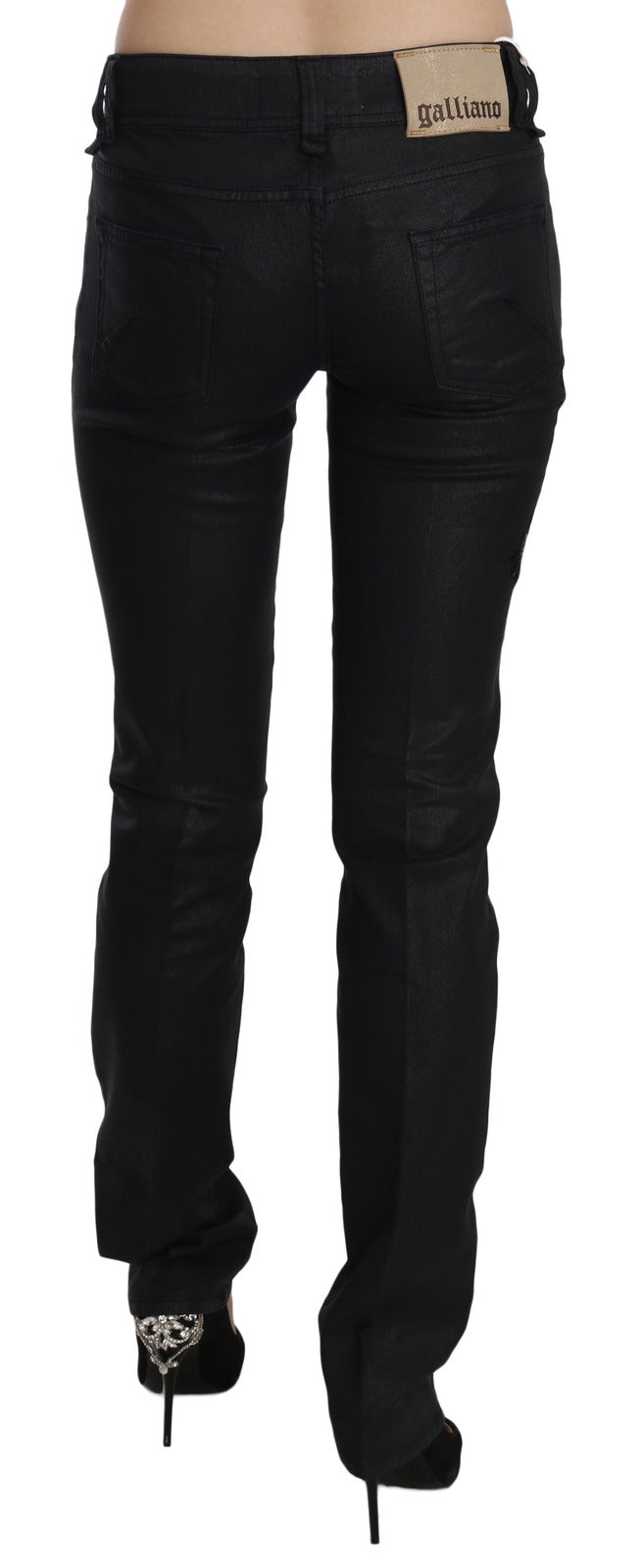 Jean en jean skinny taille moyenne brodé floral motif Cygne noir John Galliano