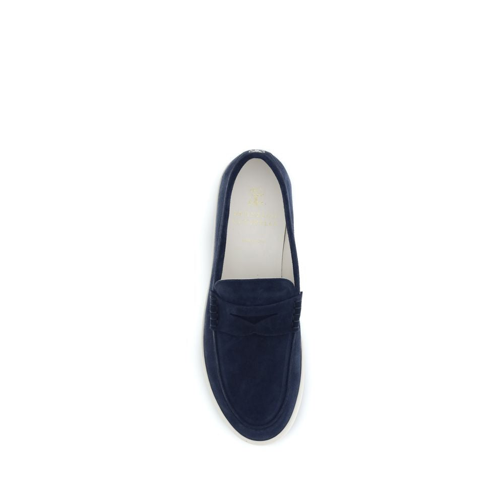 Brunello Cucinelli Mocassins en cuir de veau bleu Bos Taurus