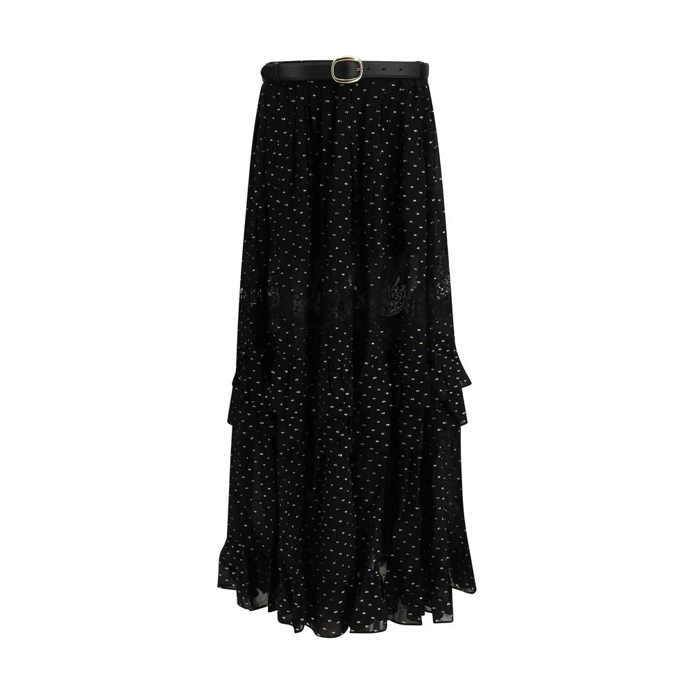 Self-Portrait Black Viscose Long Skirt