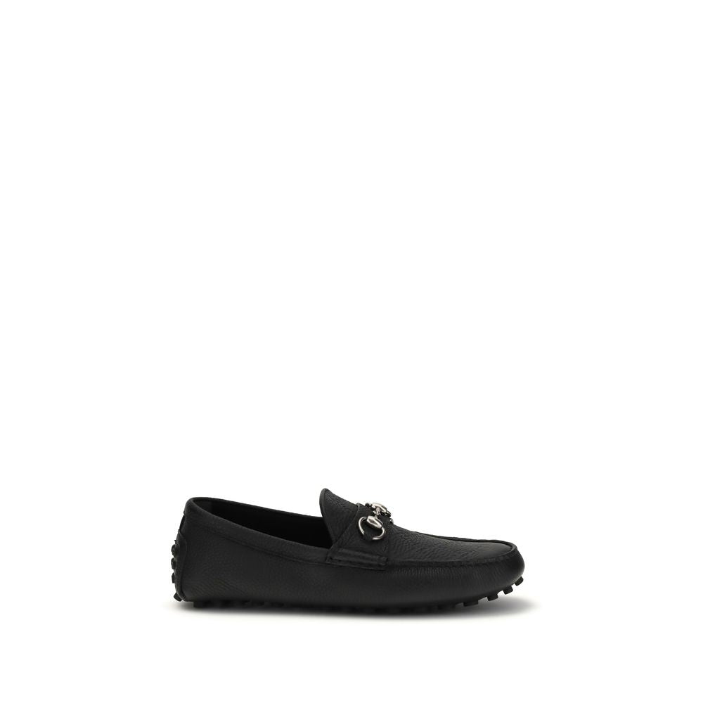Gucci Black Calf Leather Bos Taurus Slip-On Loafers