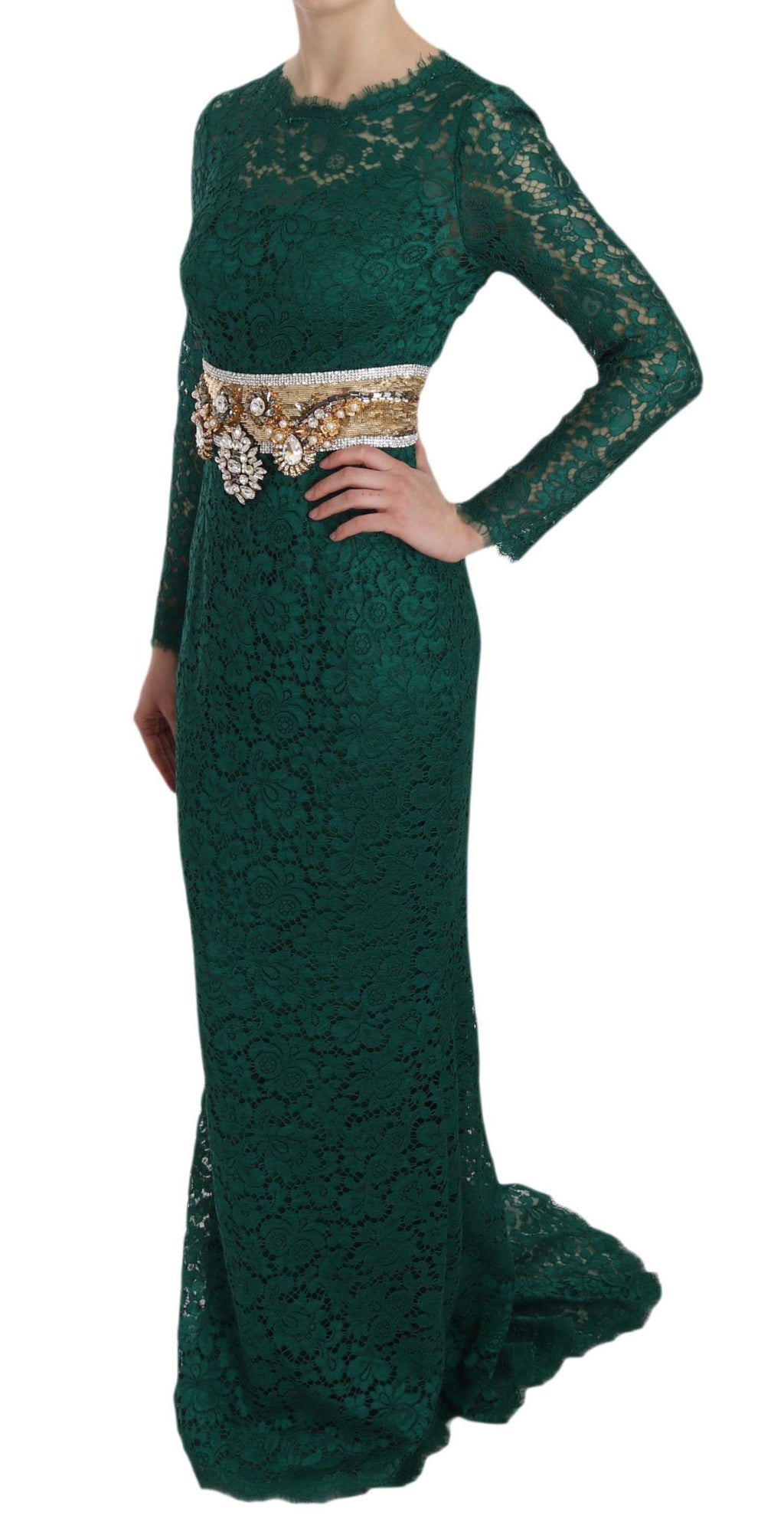 Robe fourreau Dolce & Gabbana en dentelle avec ceinture dorée et cristaux