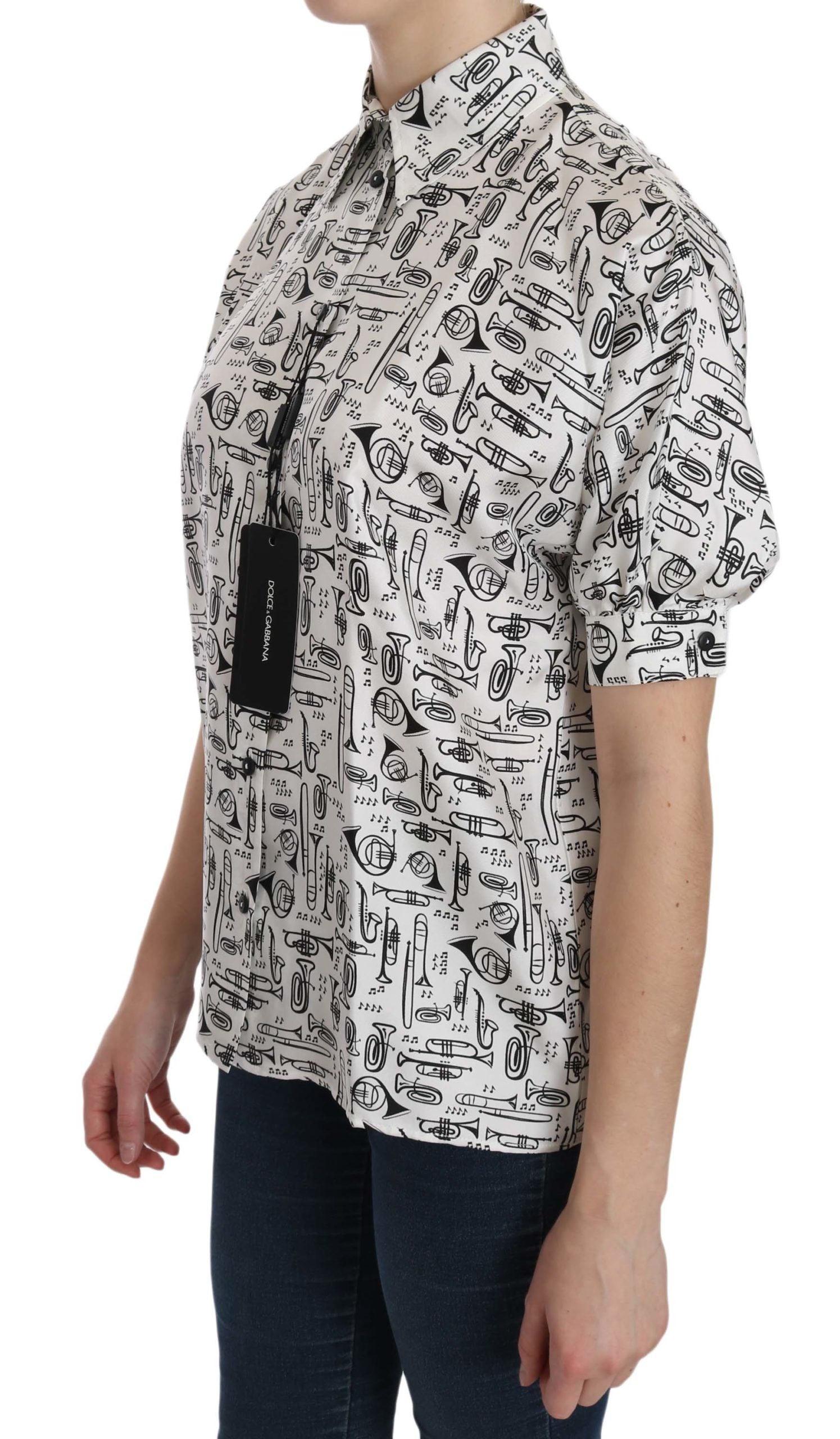 Chemisier blanc col chemise instrument de musique Dolce & Gabbana