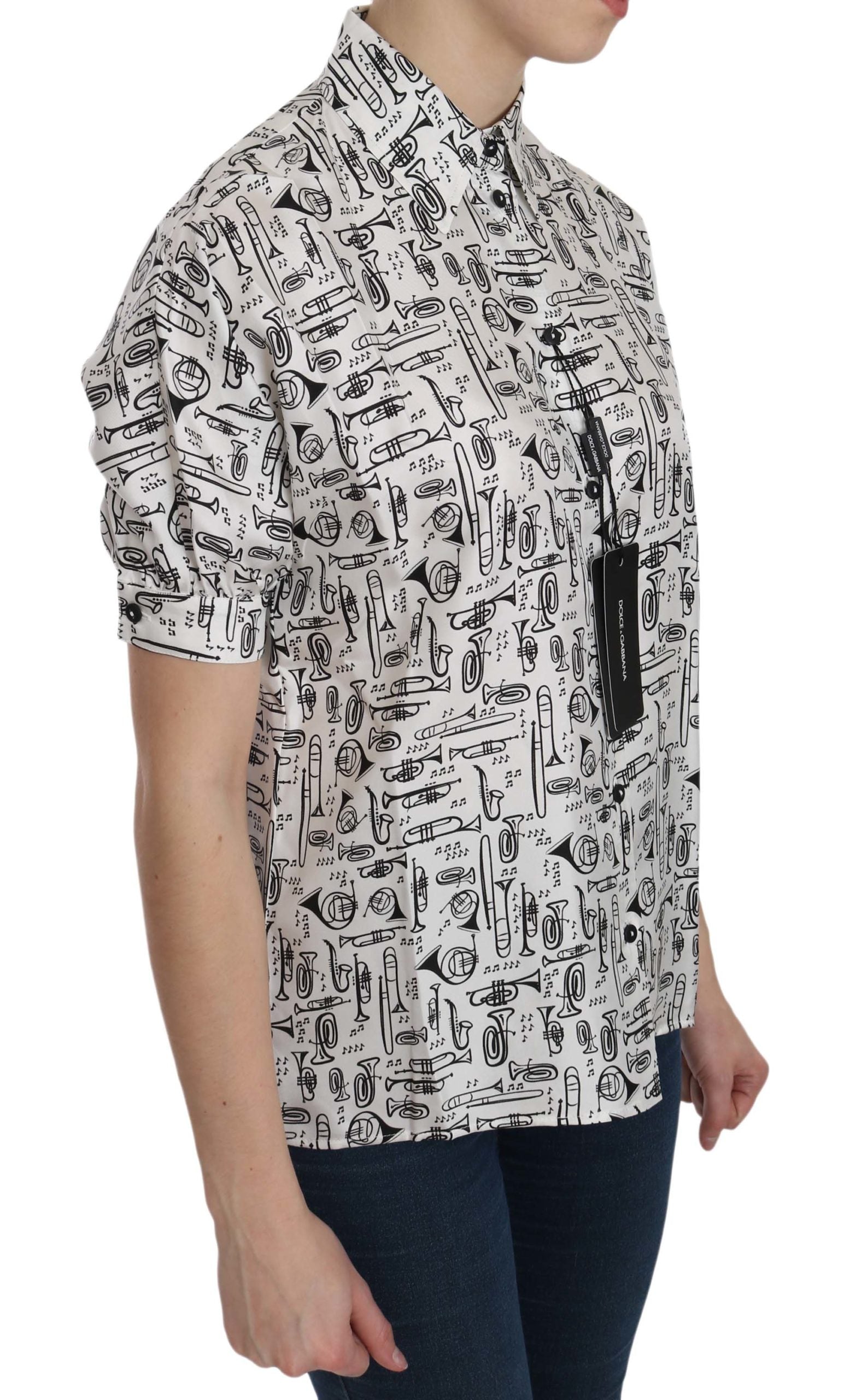 Chemisier blanc col chemise instrument de musique Dolce & Gabbana
