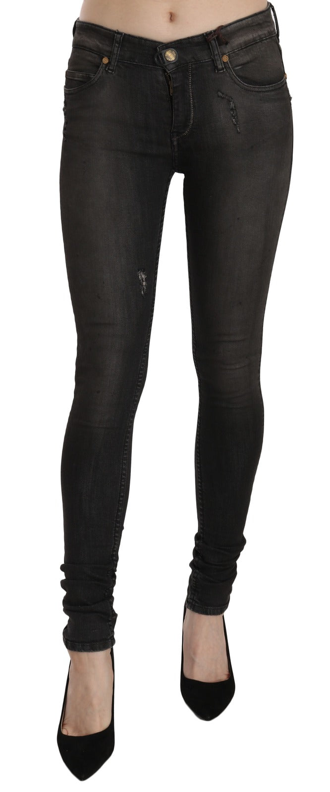 Jean slim PLEIN SUD en denim noir délavé taille basse en coton