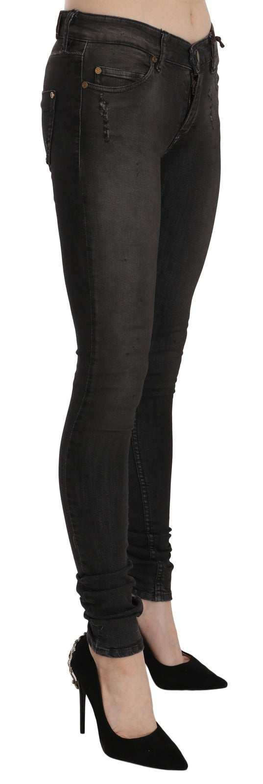 Jean slim PLEIN SUD en denim noir délavé taille basse en coton