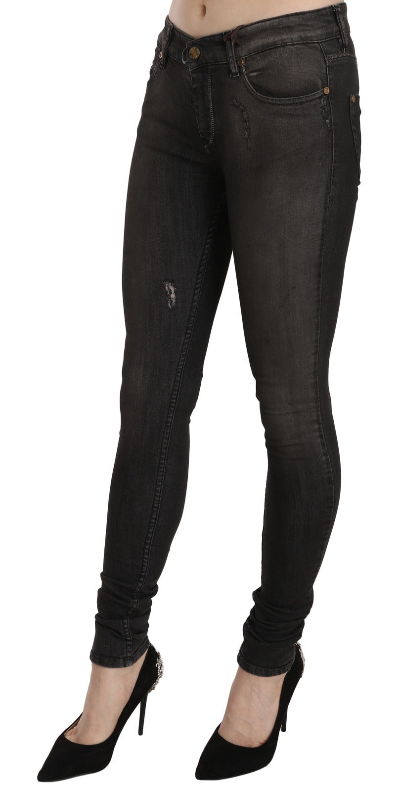 Jean slim PLEIN SUD en denim noir délavé taille basse en coton