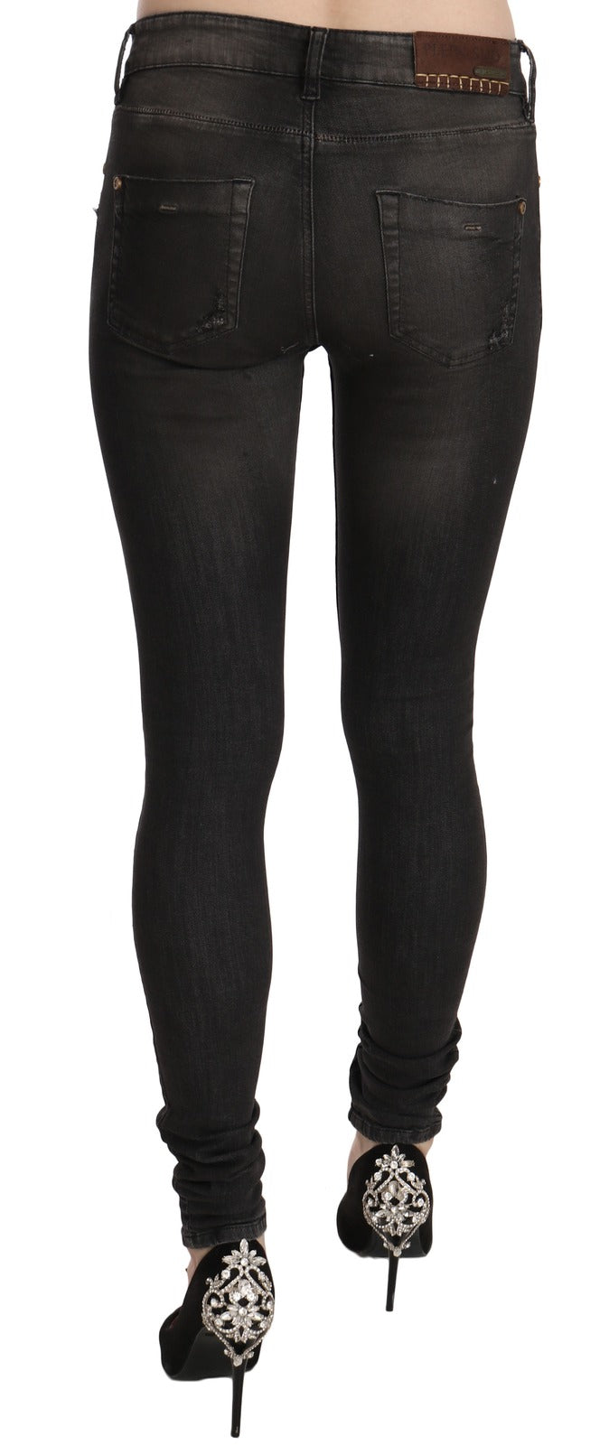 Jean slim PLEIN SUD en denim noir délavé taille basse en coton