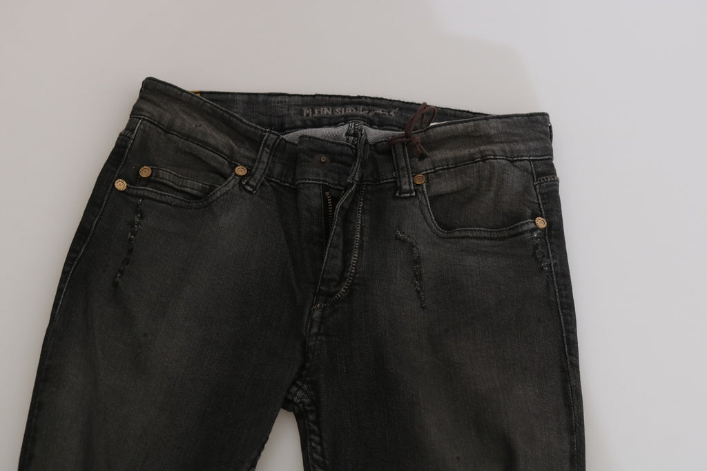 Jean slim PLEIN SUD en denim noir délavé taille basse en coton