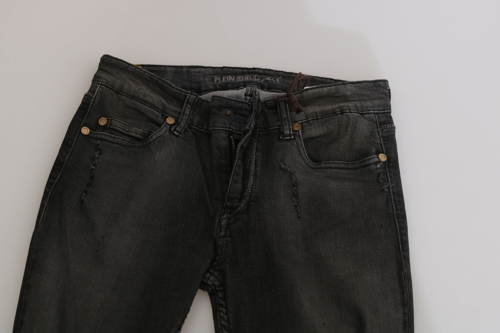 Jean slim PLEIN SUD en denim noir délavé taille basse en coton