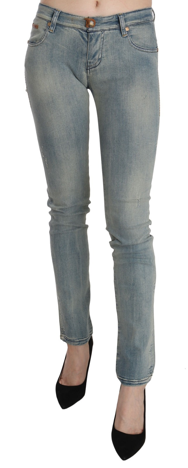 PLEIN SUD Jean skinny en denim délavé bleu clair taille mi-haute