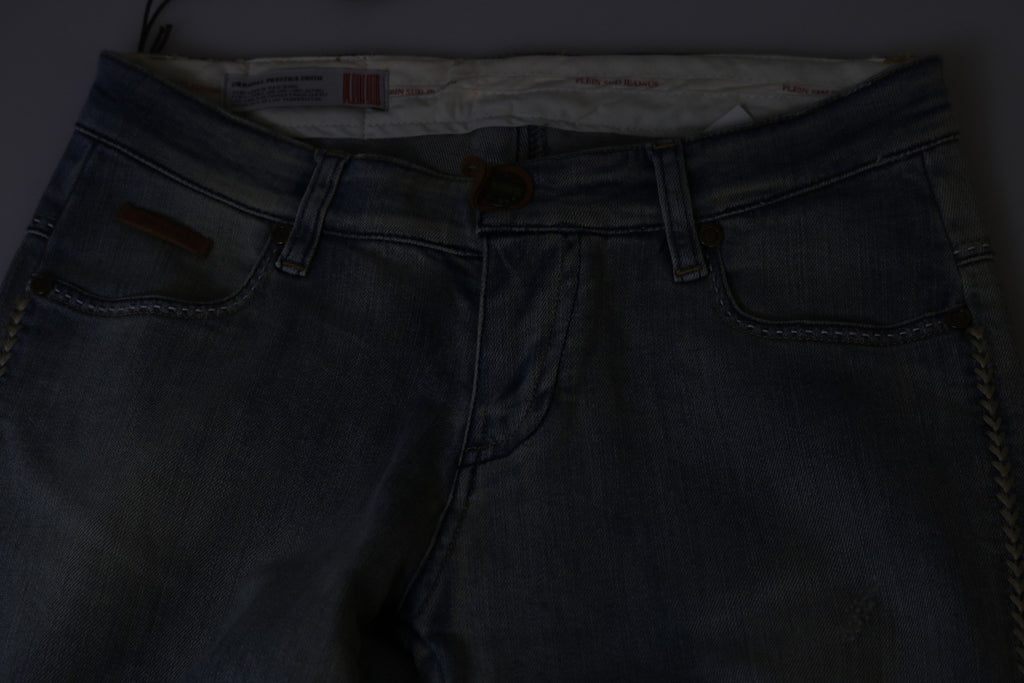 PLEIN SUD Jean skinny en denim délavé bleu clair taille mi-haute