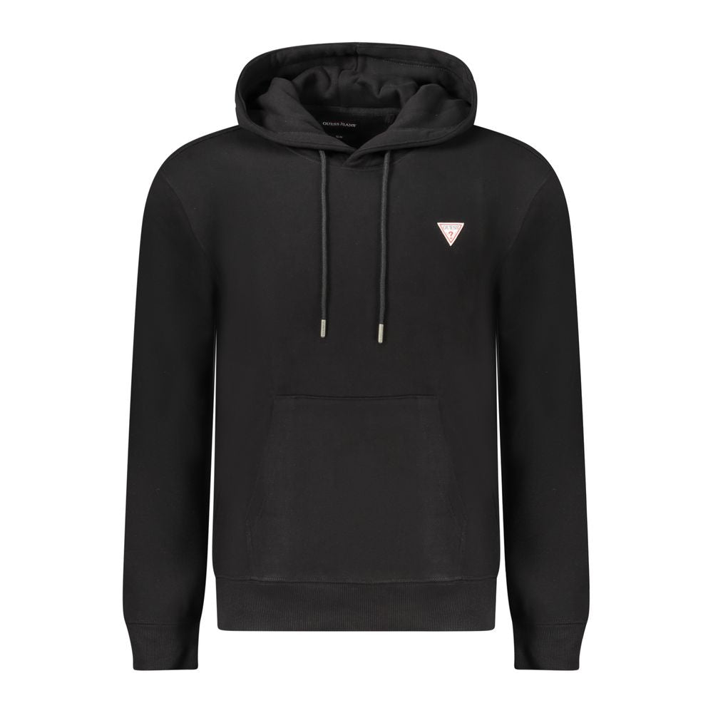 Guess Jeans Hommes Sweat-shirt en coton noir à capuche coupe slim