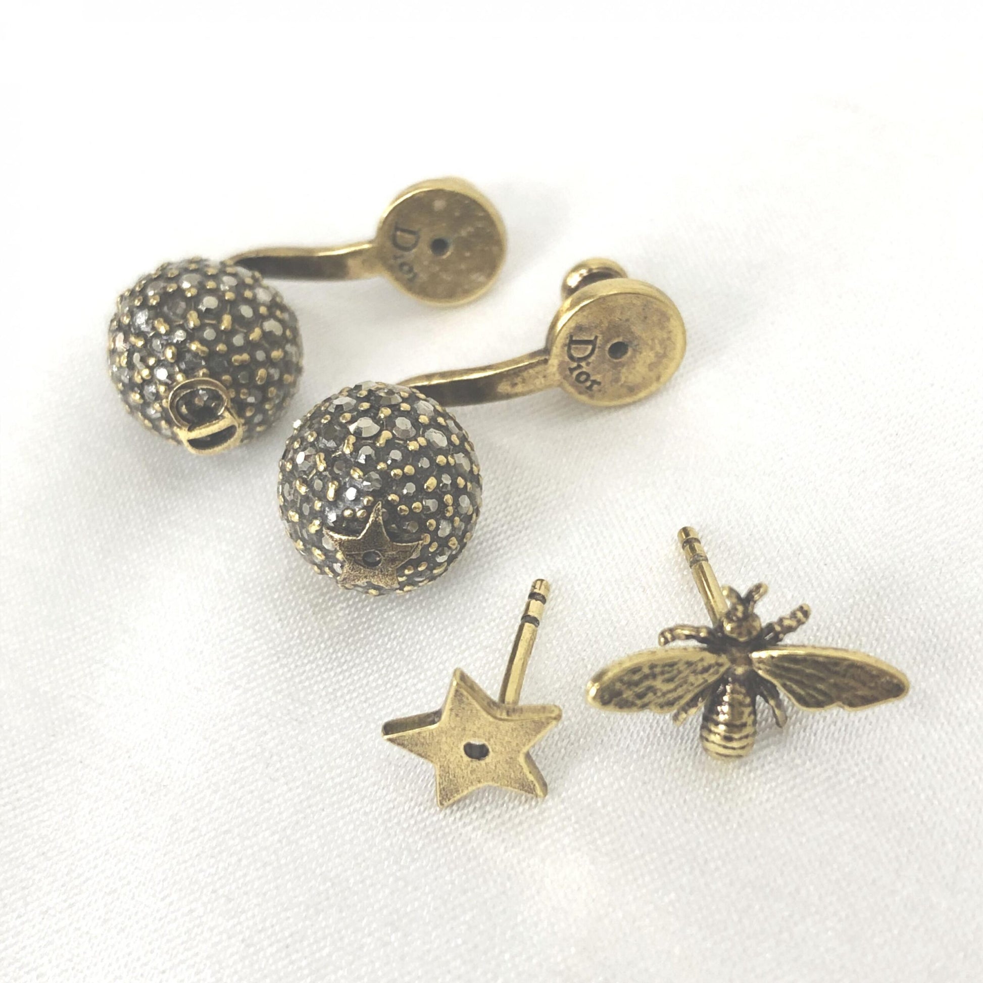 Boucles d'oreilles abeille en métal ornées de cristaux Christian Dior