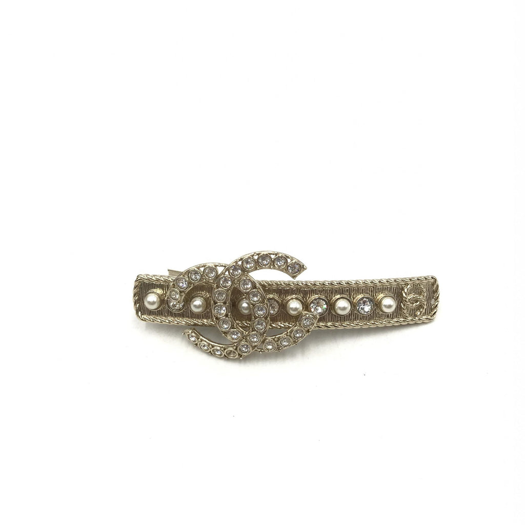 Barrette à cheveux Chanel Crystal Pearl CC