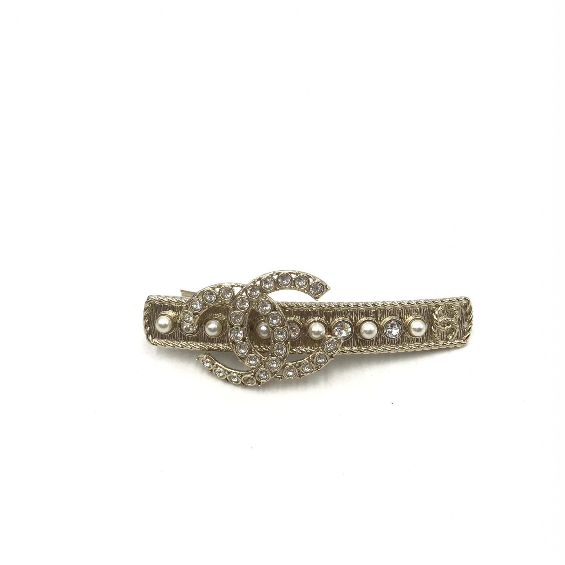 Barrette à cheveux Chanel Crystal Pearl CC
