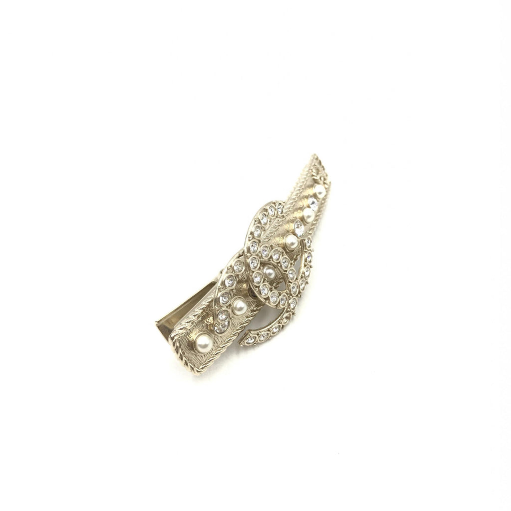 Barrette à cheveux Chanel Crystal Pearl CC