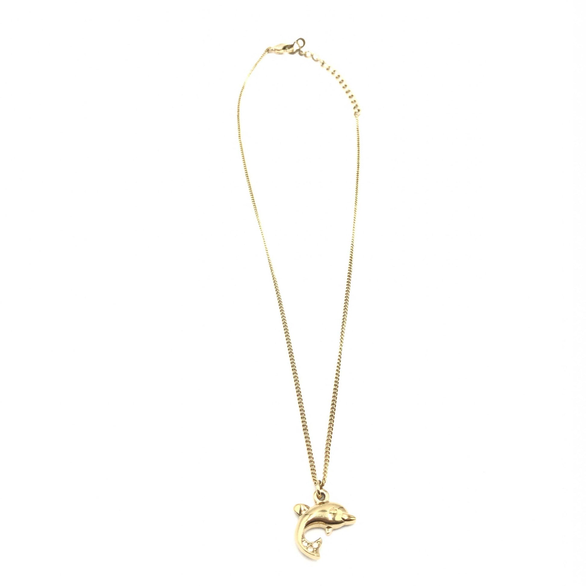 Collier Christian Dior motif dauphin en strass et plaqué or