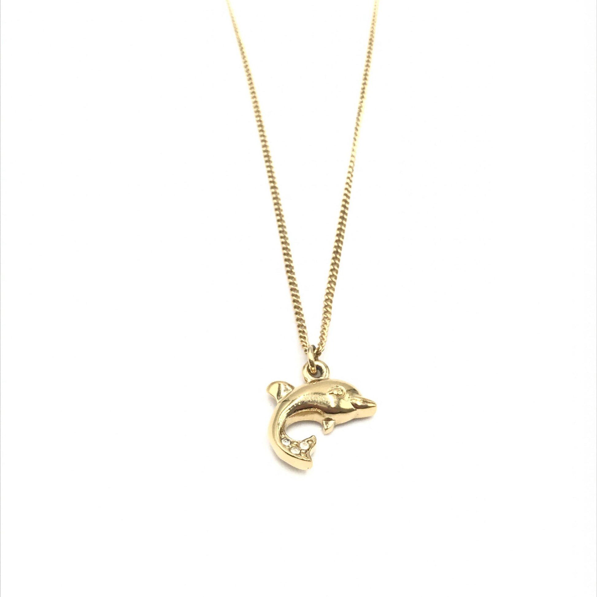 Collier Christian Dior motif dauphin en strass et plaqué or