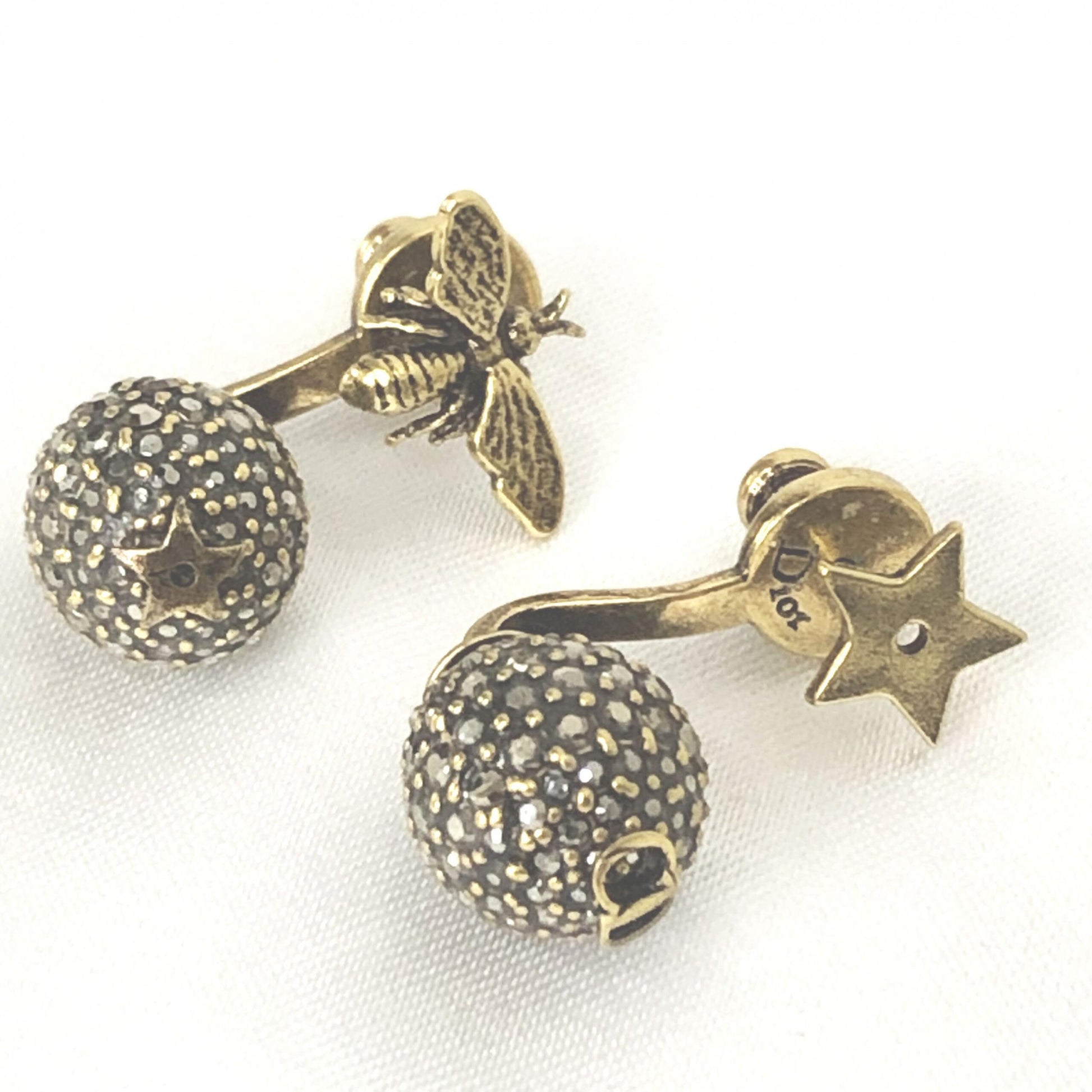 Boucles d'oreilles abeille en métal ornées de cristaux Christian Dior