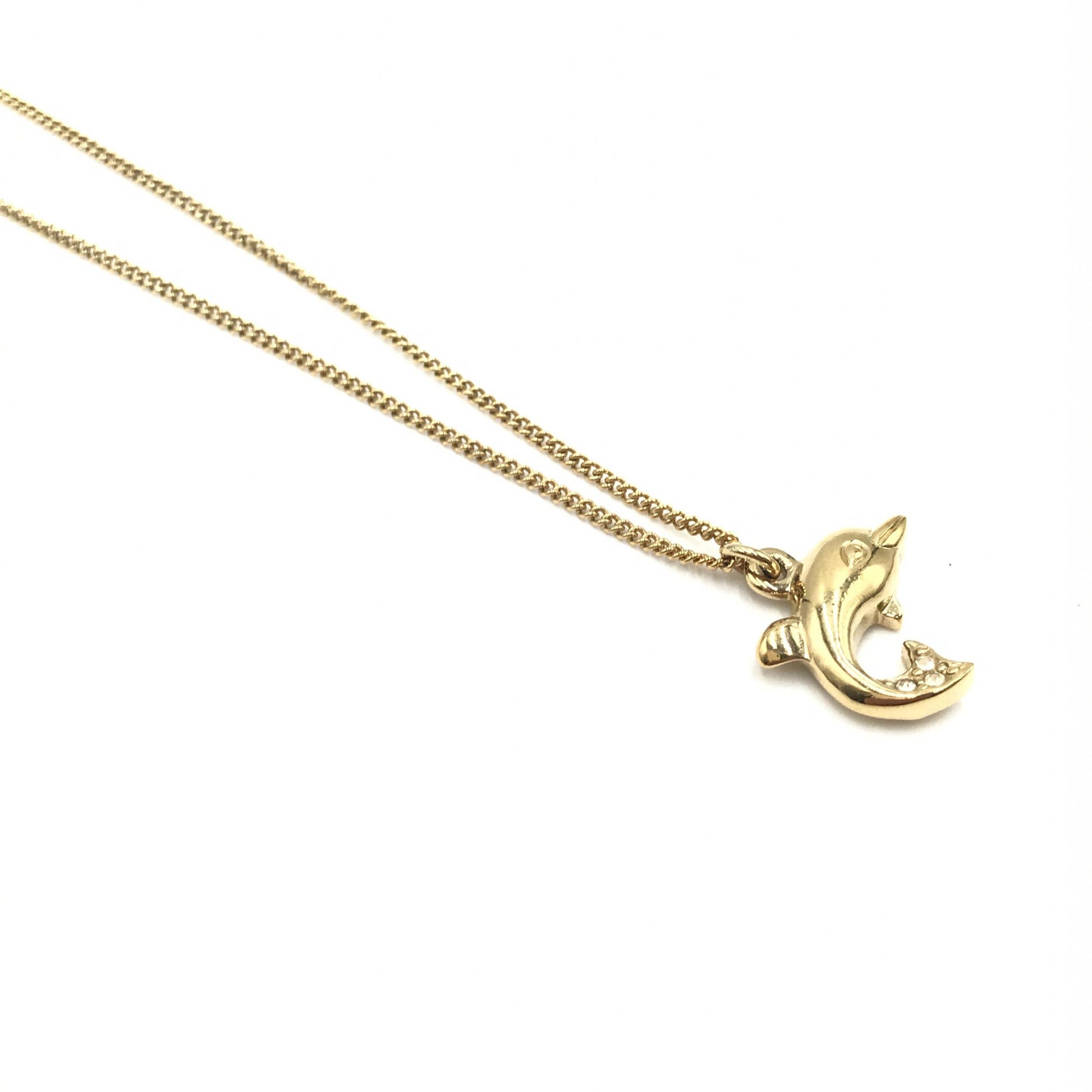 Collier Christian Dior motif dauphin en strass et plaqué or