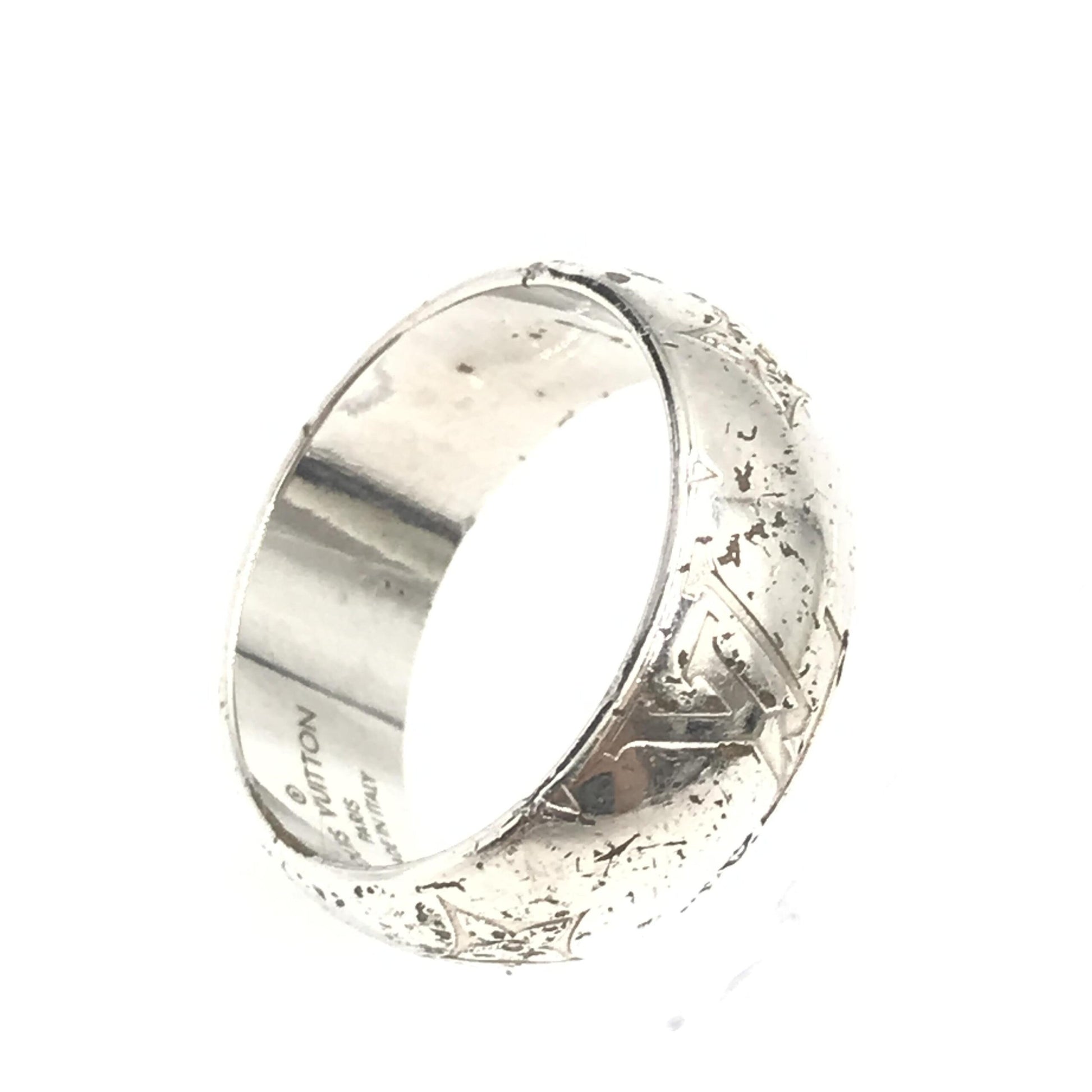 Louis Vuitton Silver-Tone Monogram Band Ring