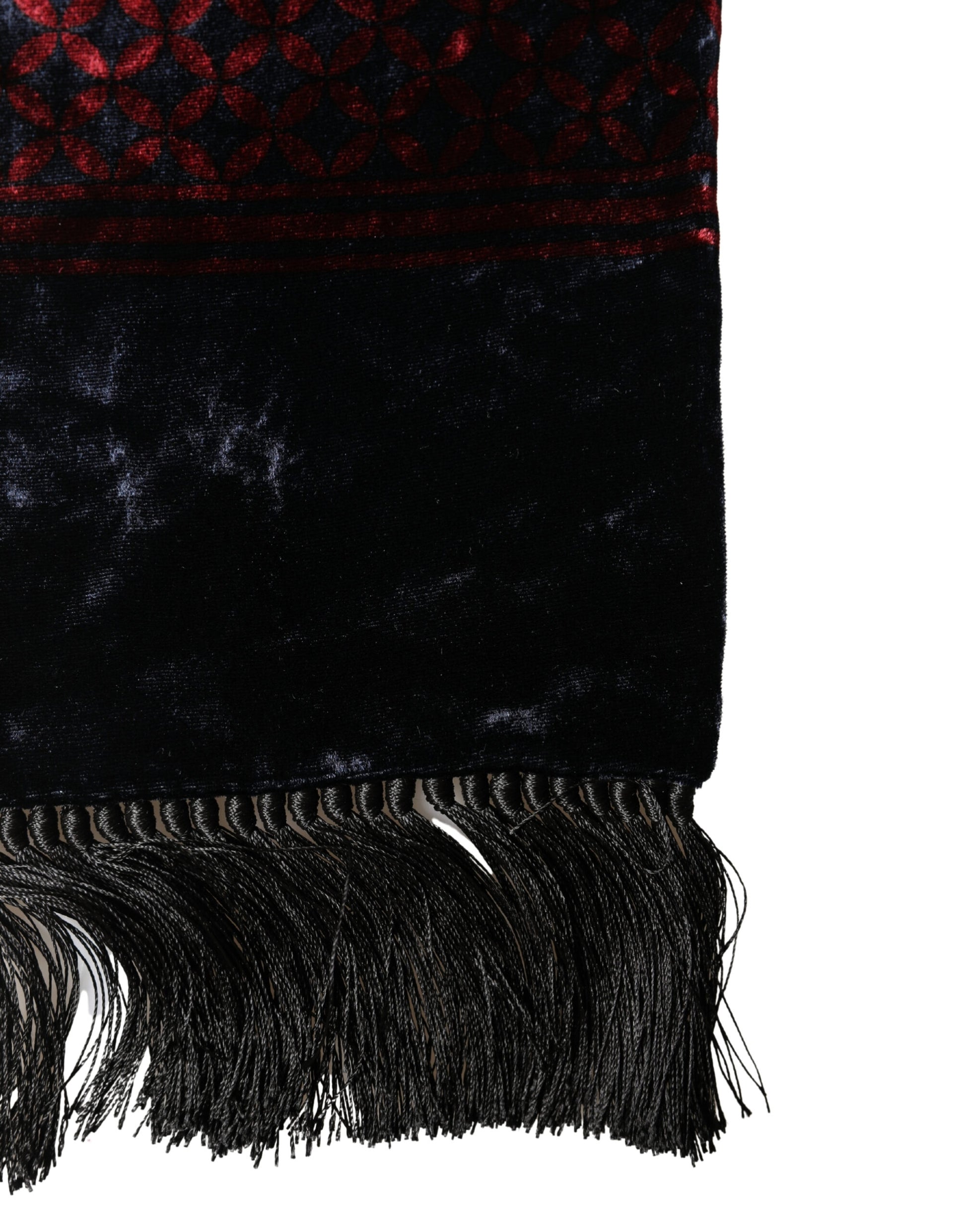 Foulard Dolce & Gabbana en rayonne noire et rouge à motif géométrique avec franges 140cm X 16cm