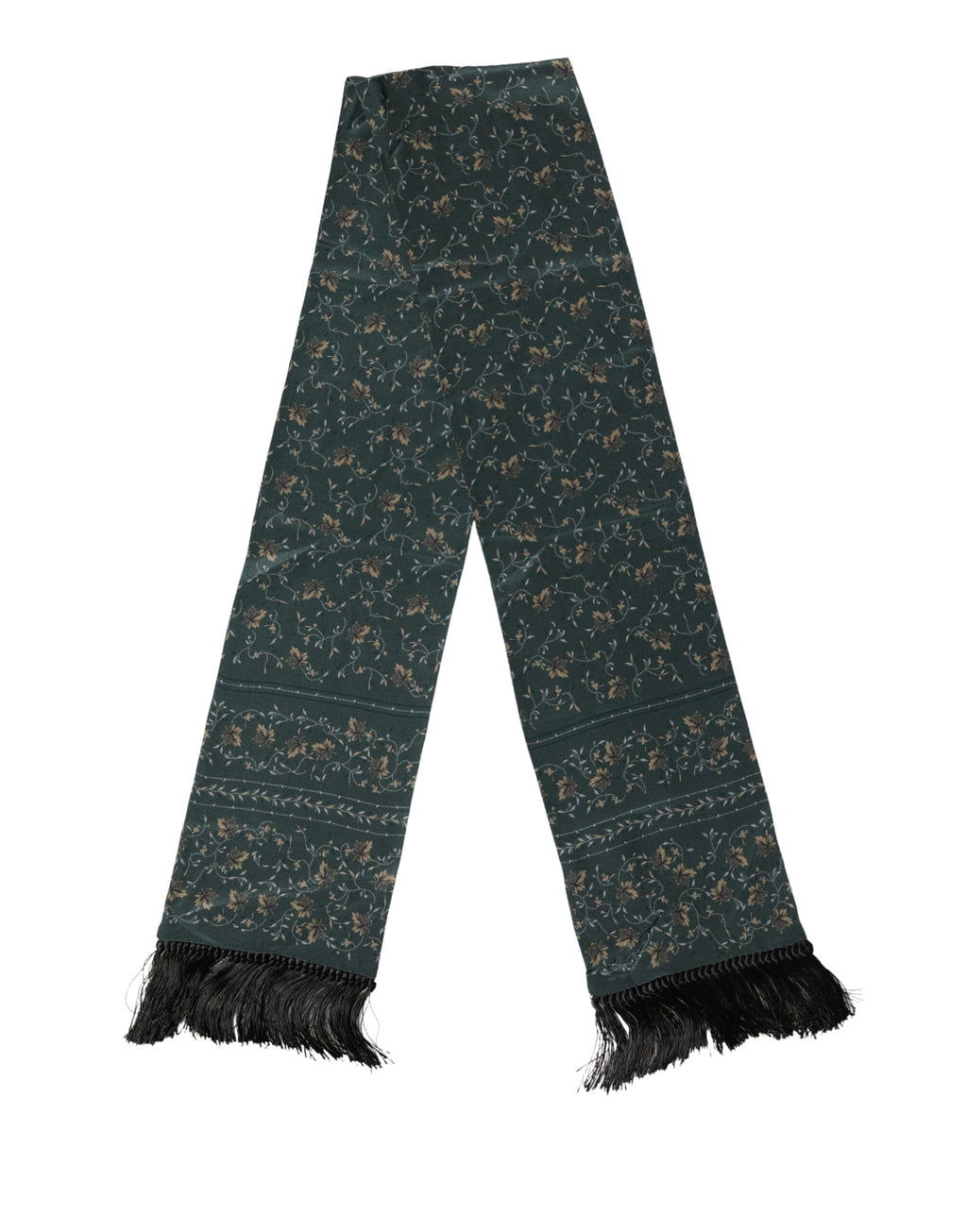Écharpe Dolce & Gabbana en soie verte à motif floral, frangée, 135 cm x 16 cm