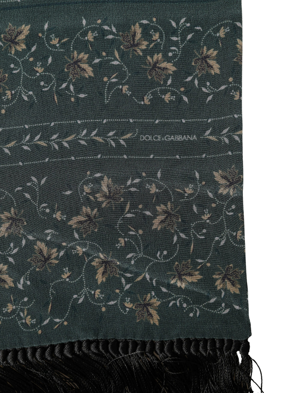 Écharpe Dolce & Gabbana en soie verte à motif floral, frangée, 135 cm x 16 cm