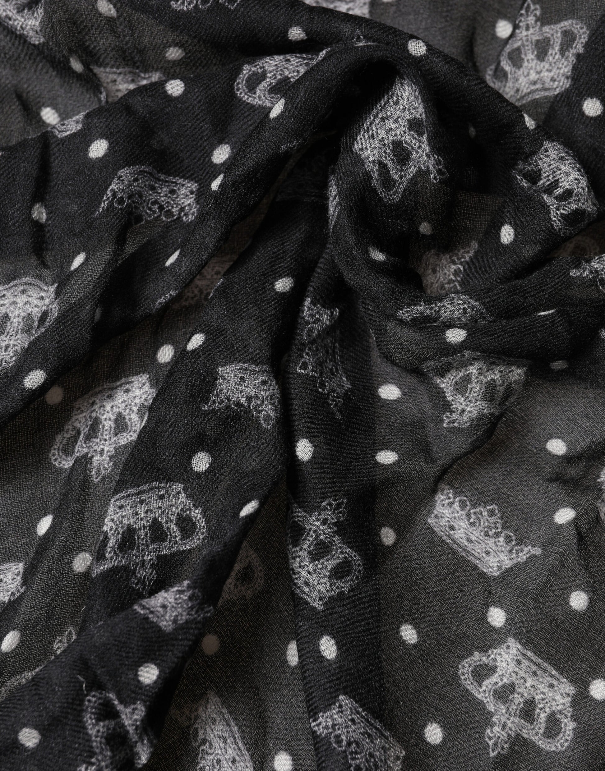 Dolce & Gabbana Black Wool Crown Print Fringe Neck Wrap 180cm x 65cm Scarf