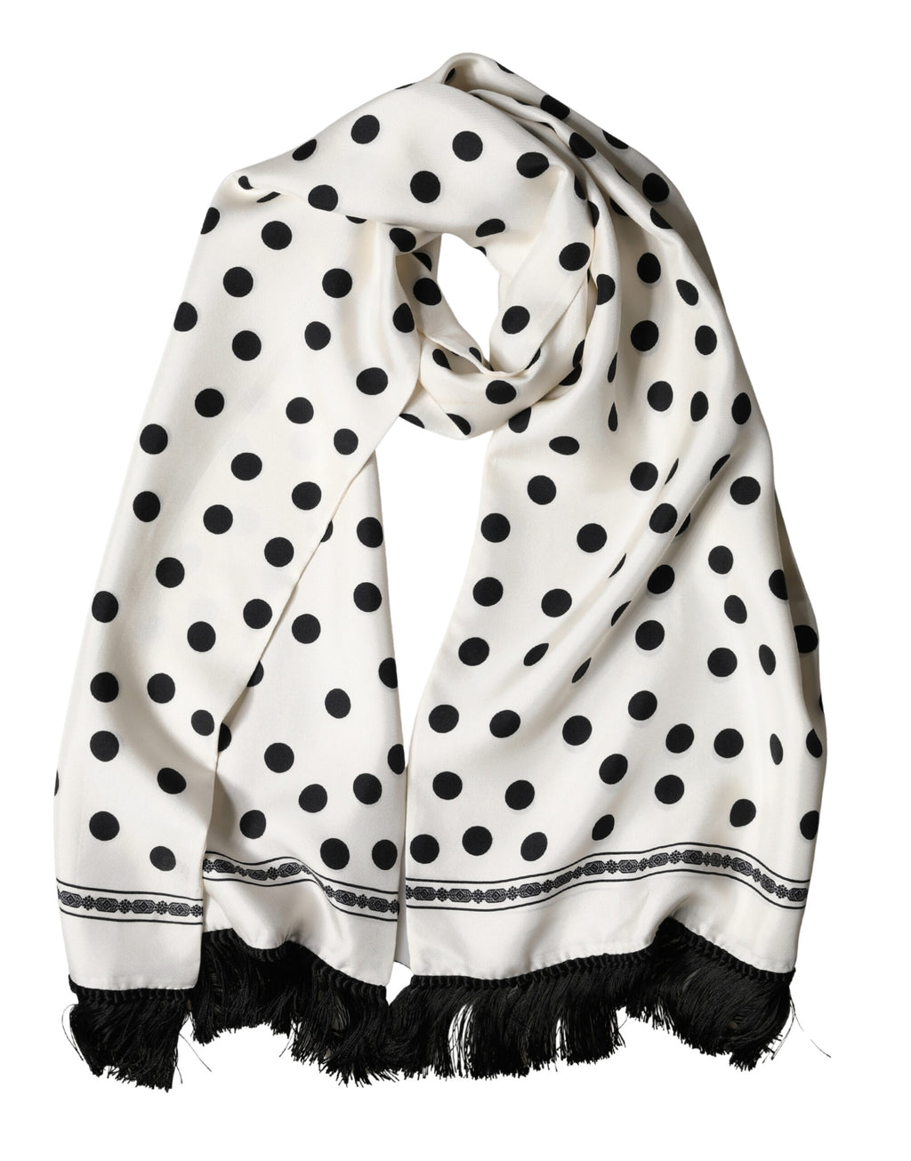 Foulard écharpe Dolce & Gabbana blanc à pois noirs 165,5cmx32cm