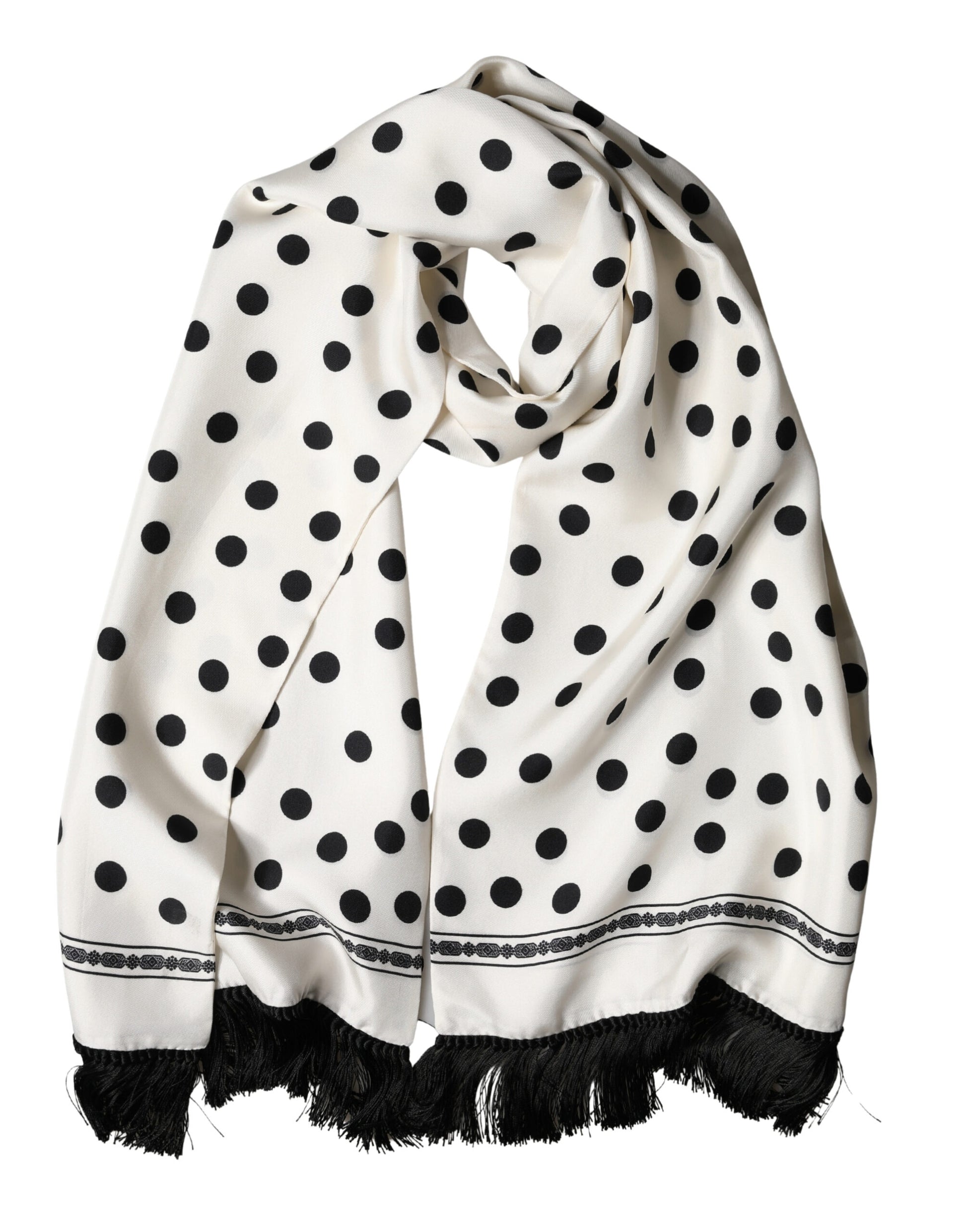 Foulard écharpe Dolce & Gabbana blanc à pois noirs 165,5cmx32cm
