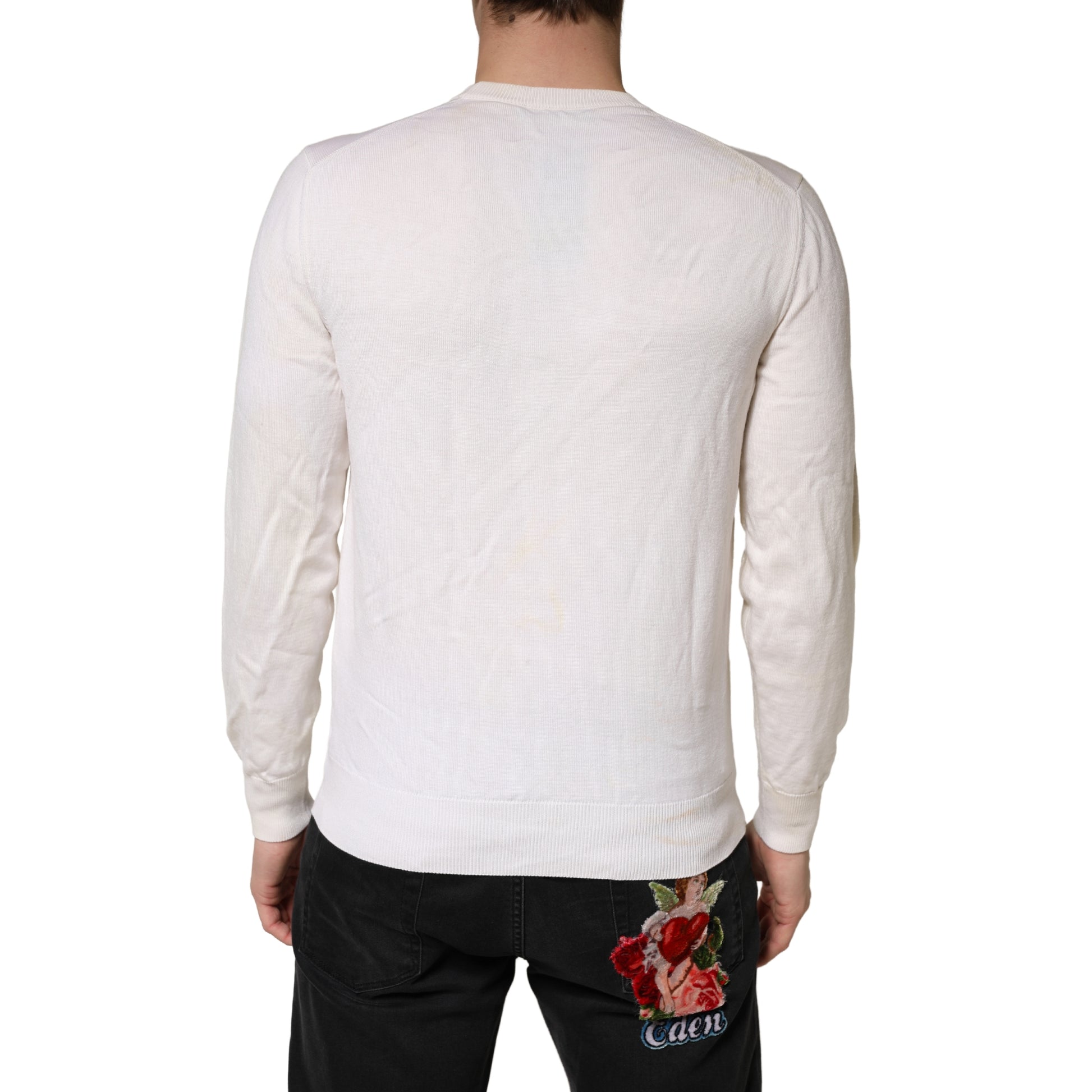 Pull ras du cou Dolce & Gabbana en pure laine vierge blanche avec logo graphique