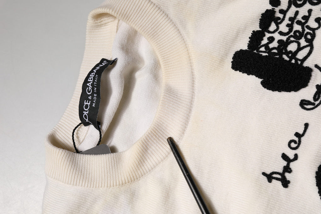 Pull ras du cou Dolce & Gabbana en pure laine vierge blanche avec logo graphique