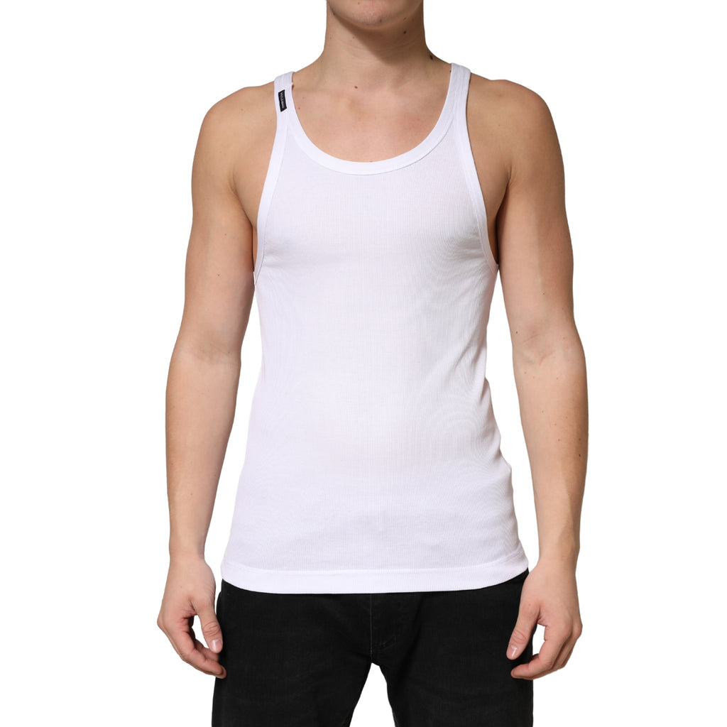 Débardeur sans manches en coton côtelé blanc Dolce & Gabbana