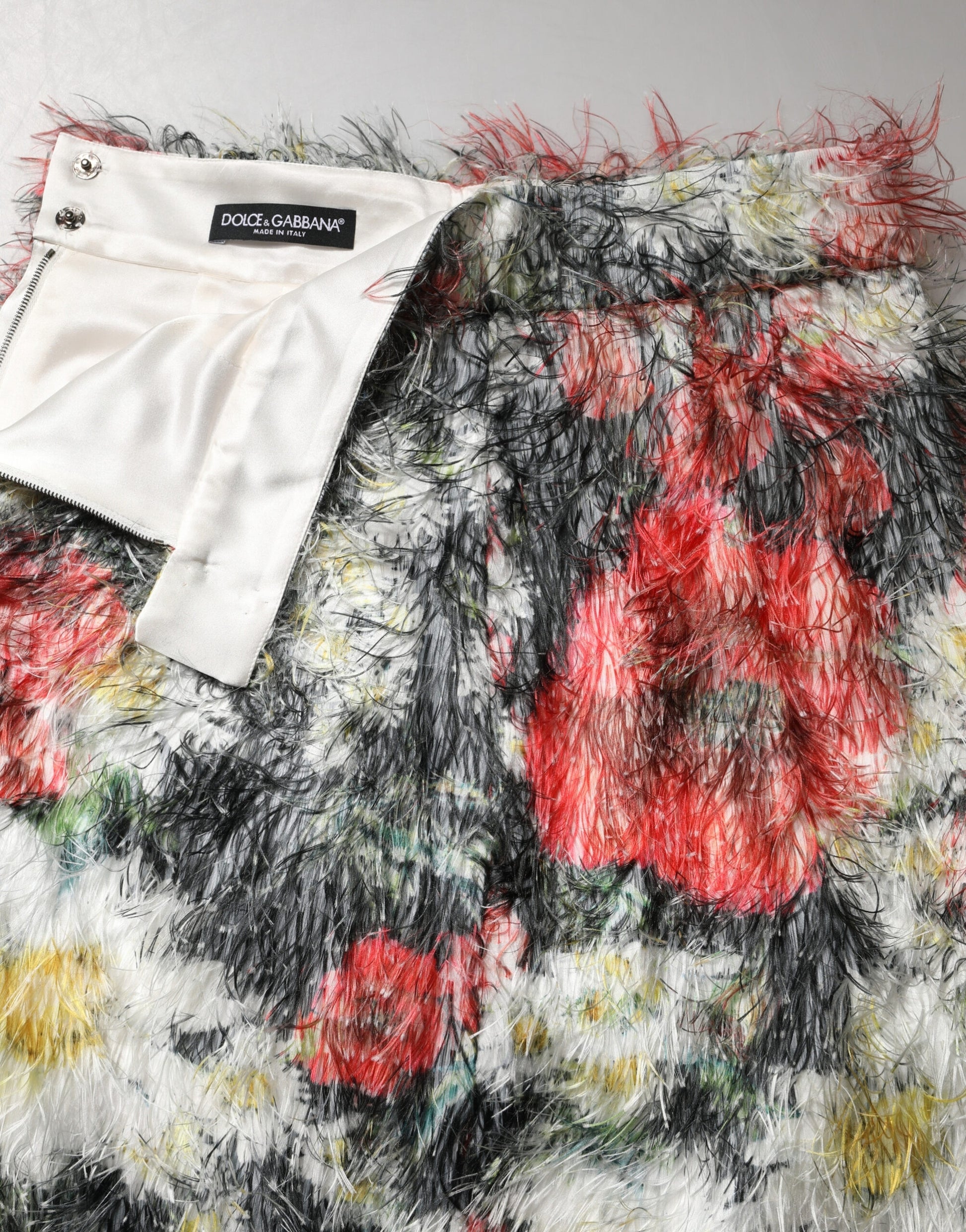 Jupe crayon Dolce & Gabbana en fausse fourrure texturée multicolore à motif floral