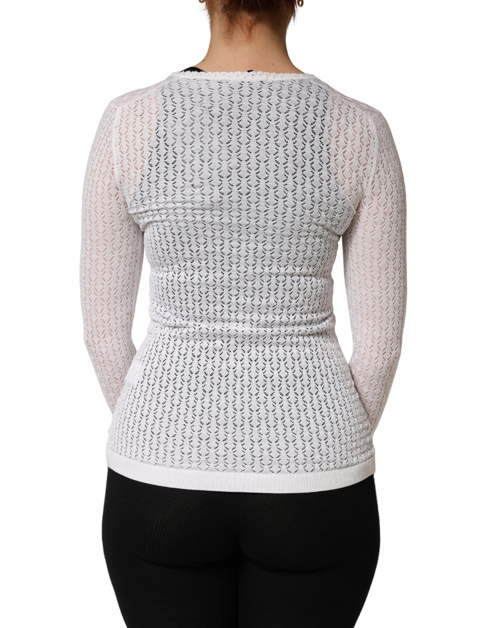 Cardigan en soie tricoté à manches longues Dolce & Gabbana en dentelle blanche