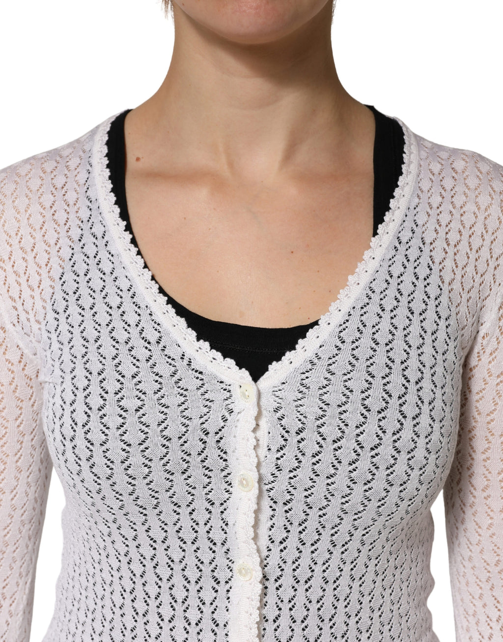 Cardigan en soie tricoté à manches longues Dolce & Gabbana en dentelle blanche
