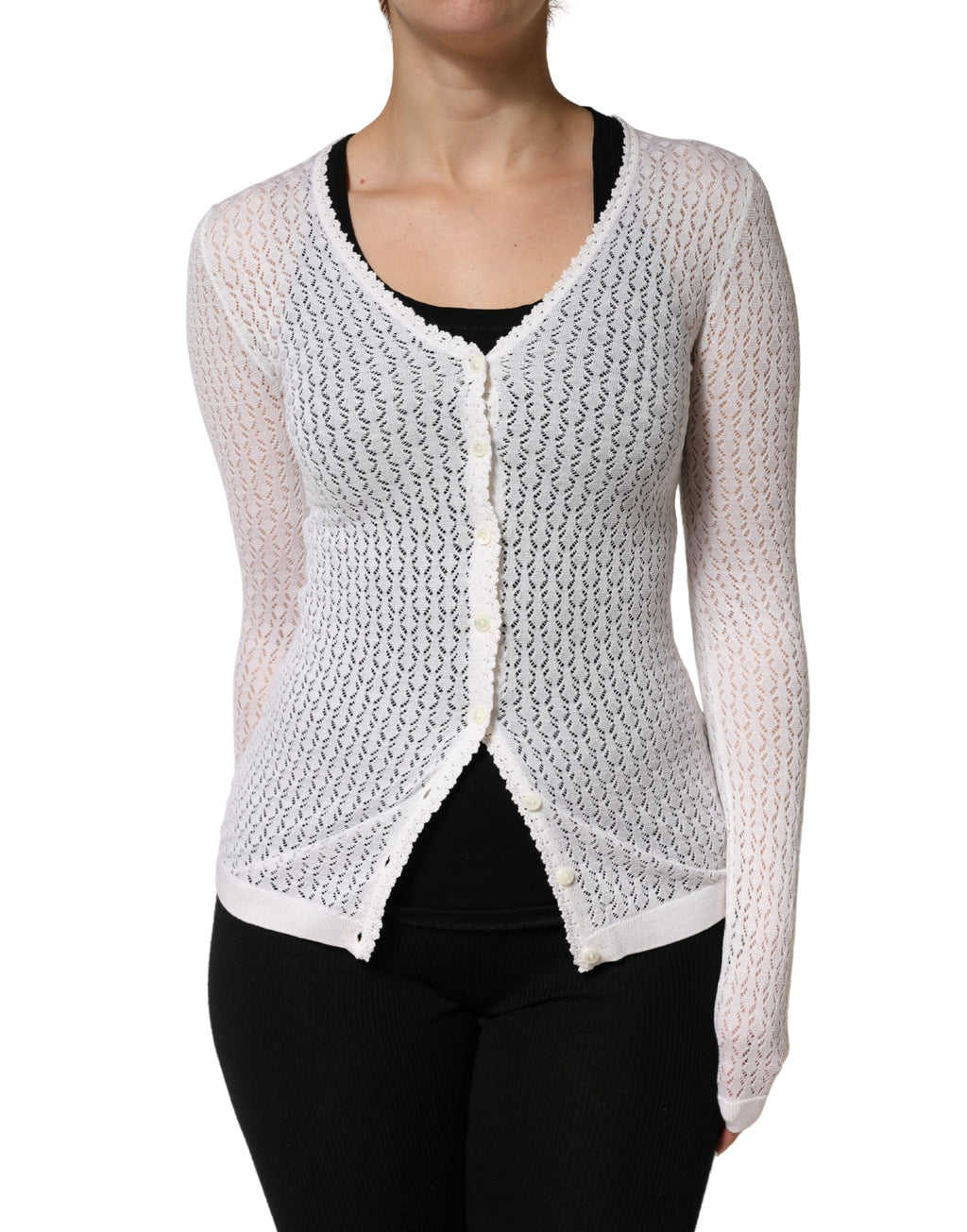 Cardigan en soie tricoté à manches longues Dolce & Gabbana en dentelle blanche