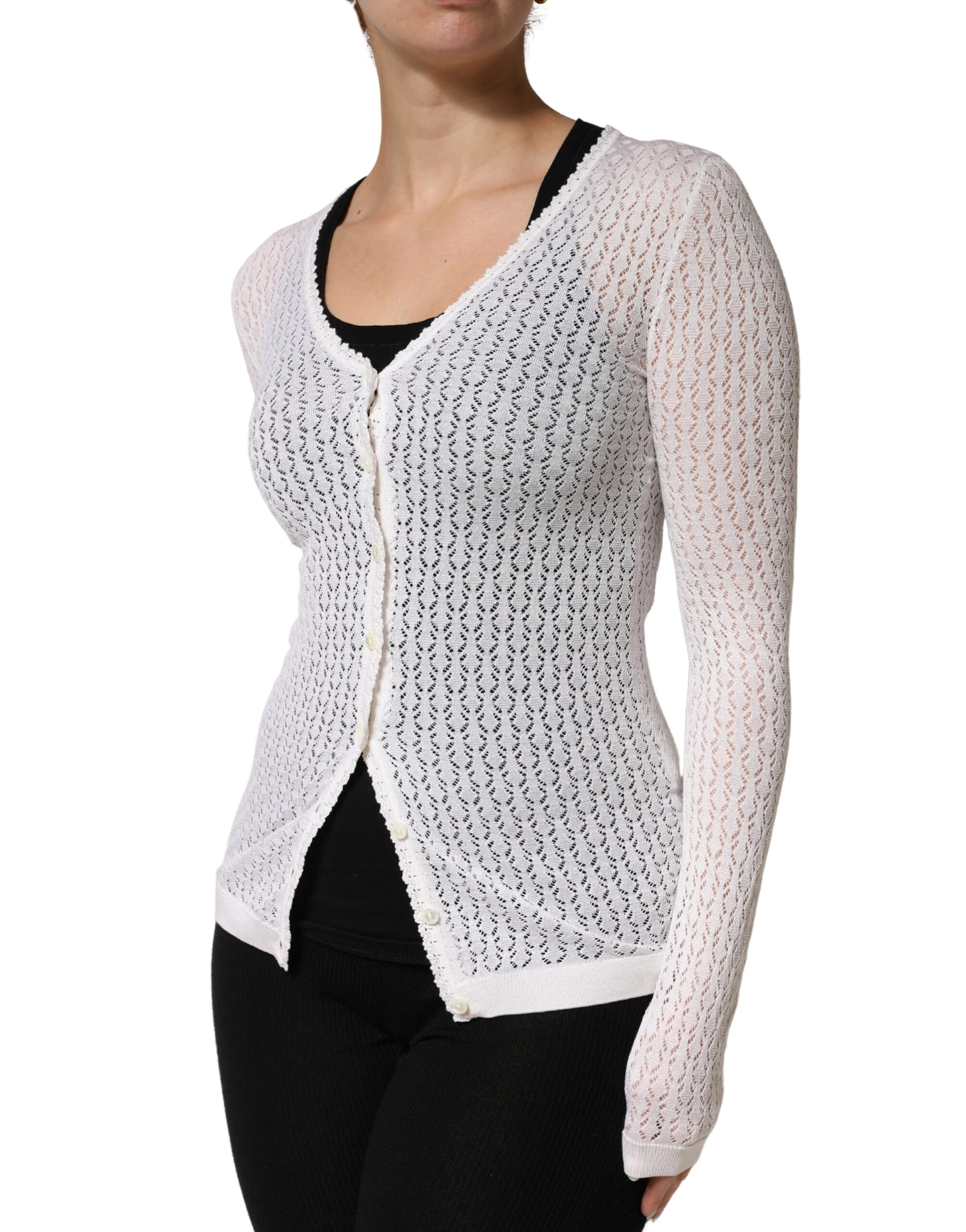 Cardigan en soie tricoté à manches longues Dolce & Gabbana en dentelle blanche
