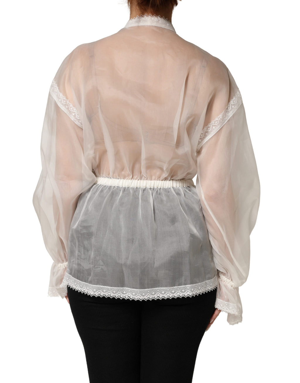 Chemisier en soie blanche transparente Dolce & Gabbana avec nœud en dentelle