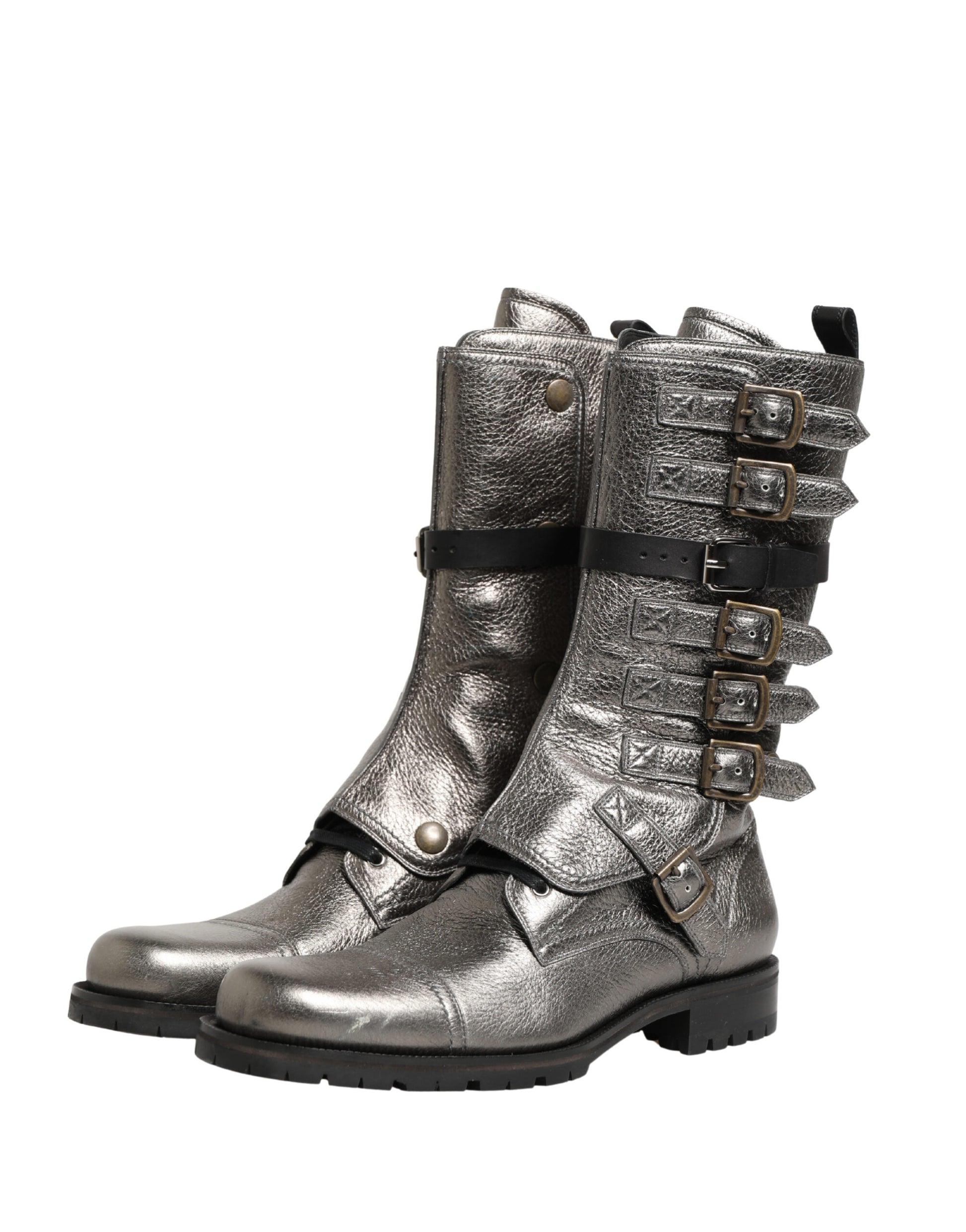Chaussures Bottines de Combat Dolce & Gabbana en Cuir Métallisé Boucle