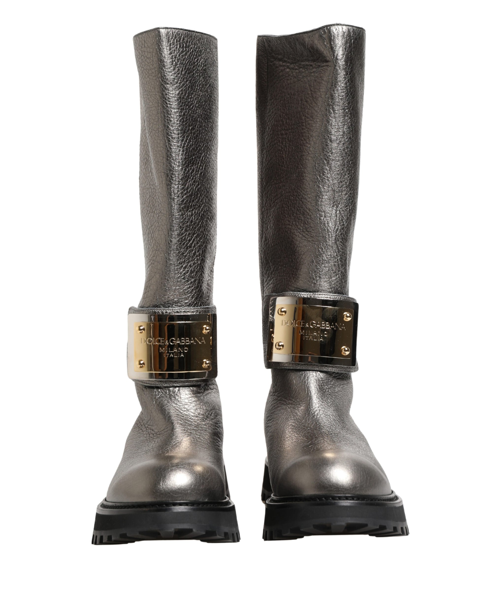 Bottes mi-mollet Dolce & Gabbana en cuir argenté métallisé