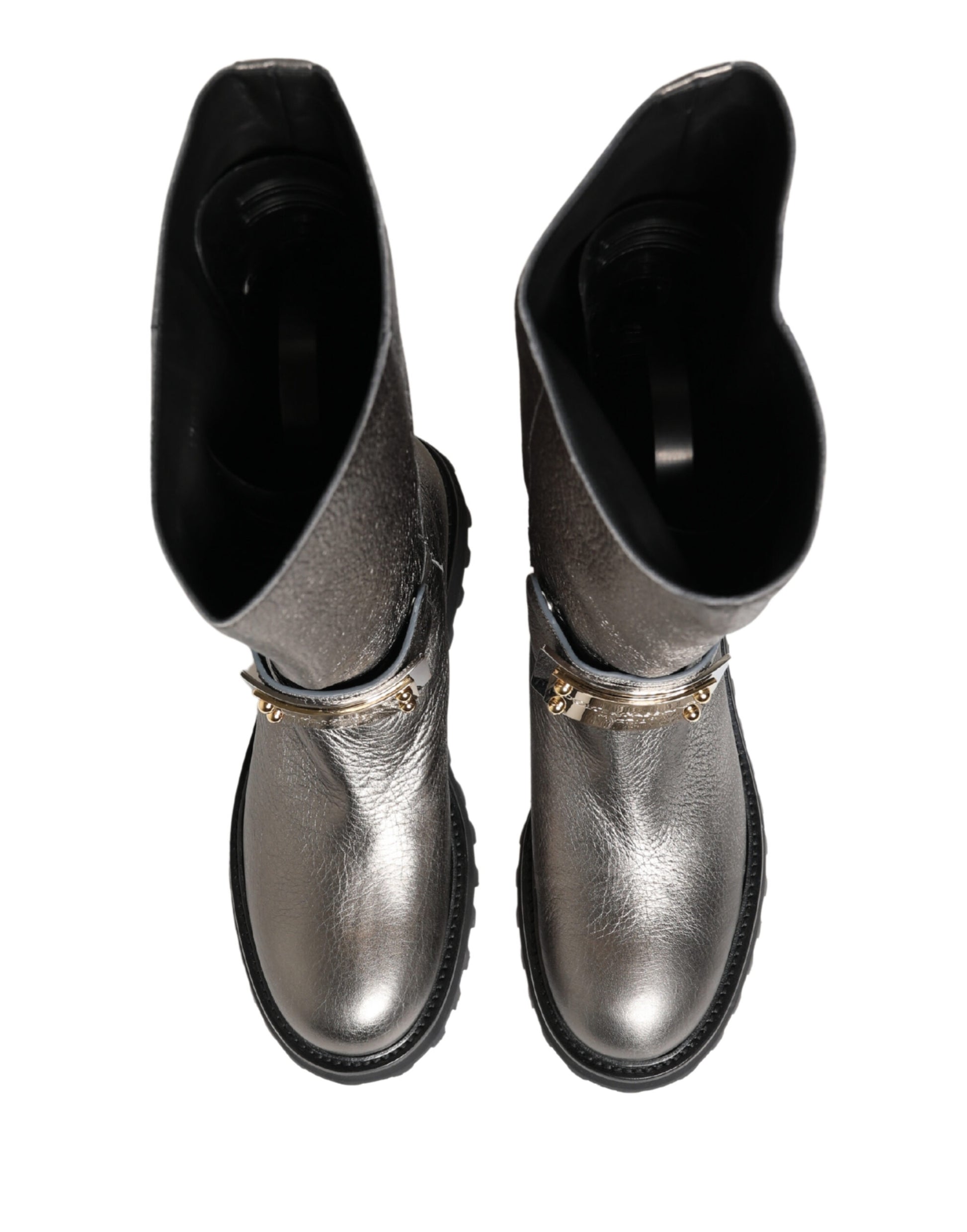 Bottes mi-mollet Dolce & Gabbana en cuir argenté métallisé