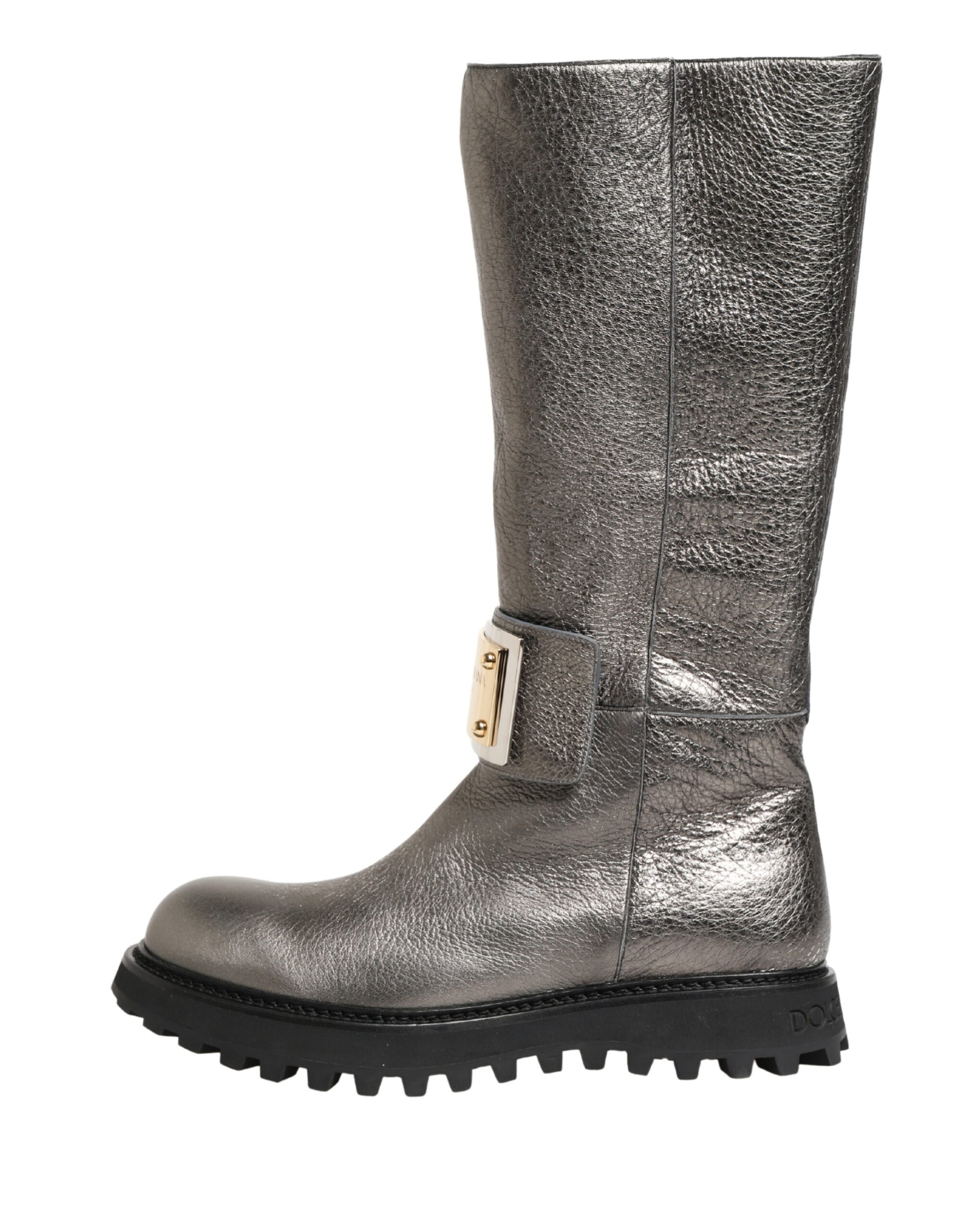 Bottes mi-mollet Dolce & Gabbana en cuir argenté métallisé