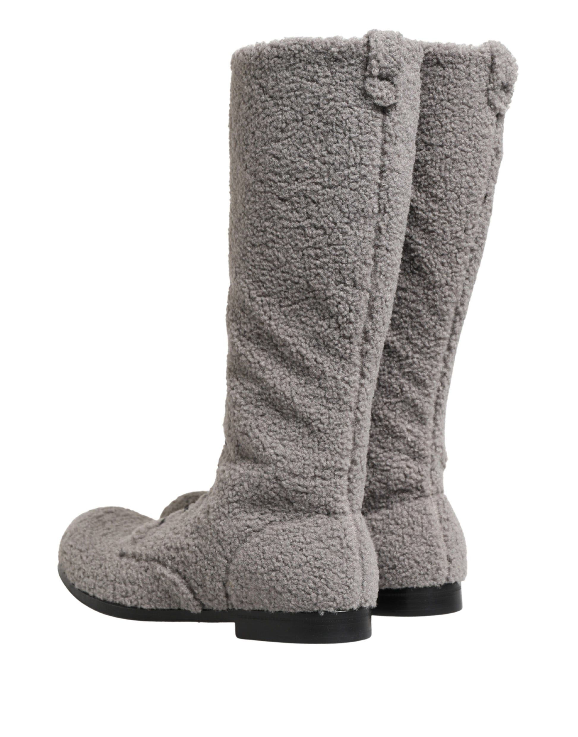 Bottes hautes à lacets Dolce & Gabbana grises en peau lainée