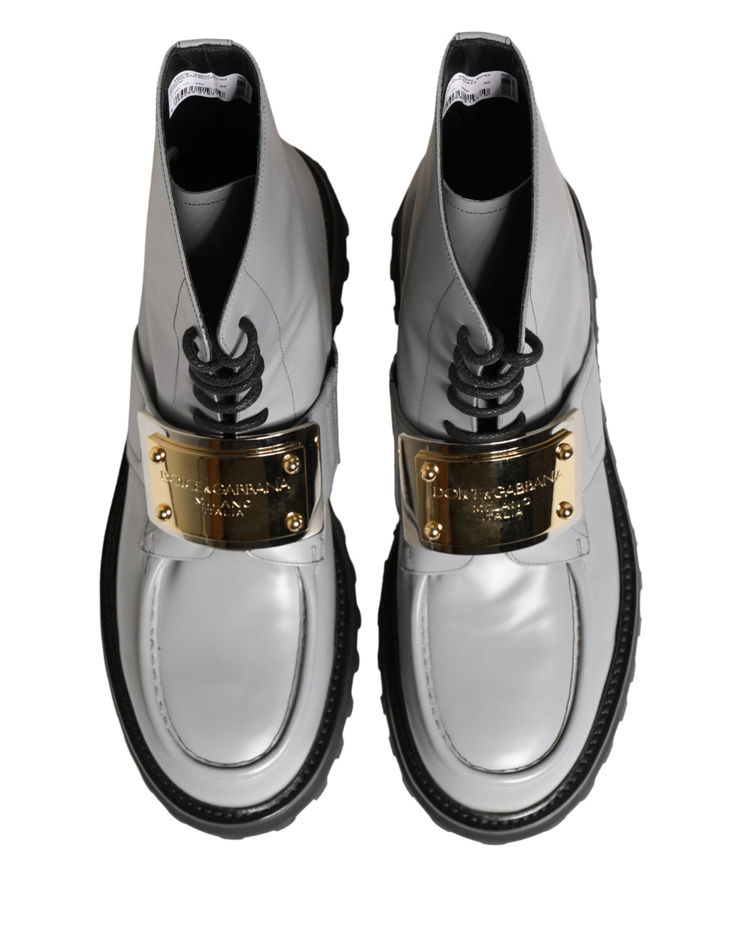 Bottes à lacets Dolce & Gabbana en cuir gris avec plaque logo